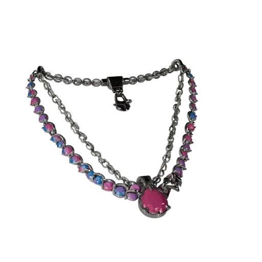Chain Necklace game ready 3D model, side view studio render, with calibrated necklace silhouette and material reads.