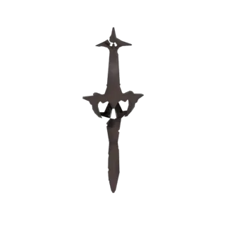 3D model render of a dark, gothic-style sword pendant with intricate details and sharp edges, set against a white background.