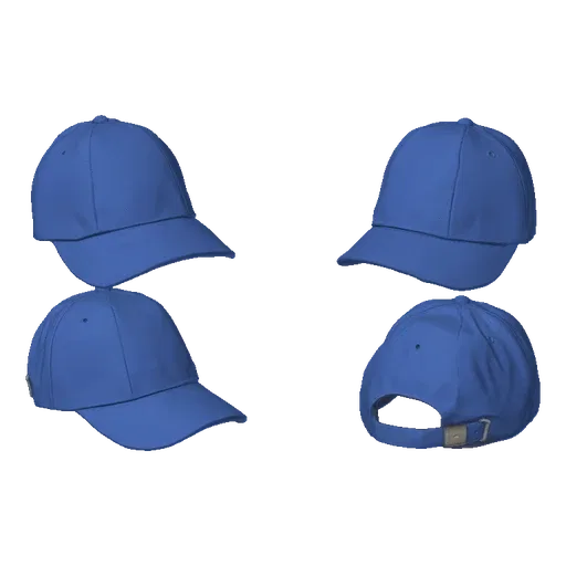 A 3D model of a light blue baseball cap shown from multiple angles against a black background.