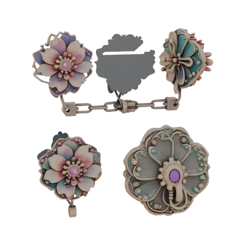 Floral Brooch collectible detail 3D model, isometric studio render, showing brooch silhouette and surface contrast.