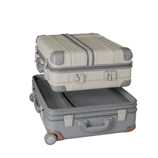 Sealed Travel Suitcase Stylized 3D model, stylized isometric render, showing plastic, usable openings.