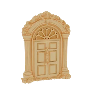 3D model of an ornate classical archway with double doors, featuring Corinthian columns and decorative carvings, rendered in