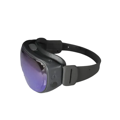 Fitness Smart Glasses 3D model, three-quarter front view, Unity viewport, showing silicone, wearable fit.