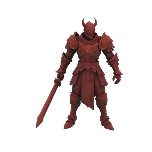 Figurine STL Chevalier Diable Dark Fantasy, rendu sur table en trois-quarts, figurine boss imprimable en résine avec pose de