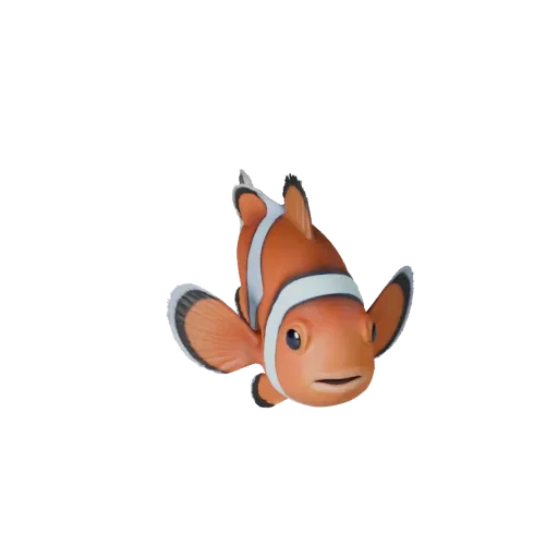 Modelo 3D de pez payaso, render de vida silvestre en vista lateral, activo animal listo para animación con ruptura de superfi