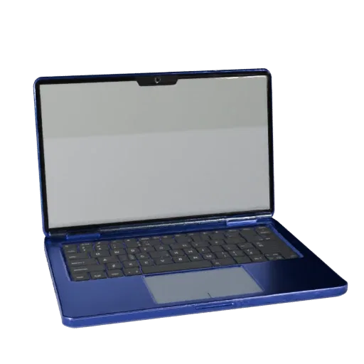 Business Convertible Notebook 3D model, three-quarter front view, AR viewer studio render, showing detail and scale.