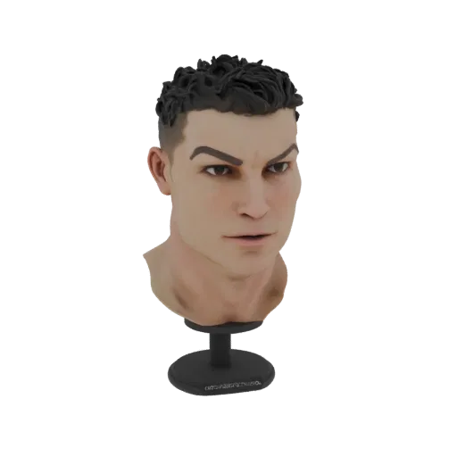 3D model of Cristiano Ronaldo bust with stand, front view