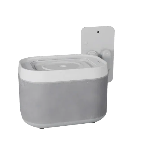 Security Smart Speaker 3D model, three-quarter front view, AR viewer studio render, showing white plastic, form detail.