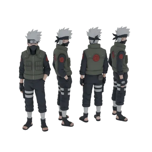 3D model of Kakashi Hatake from Naruto, shown from multiple angles against a white background.