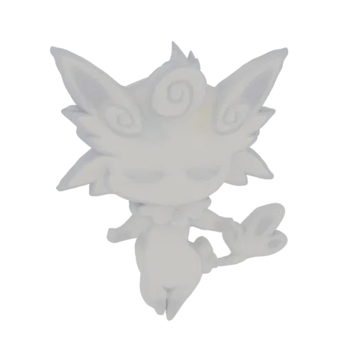 3D model of a cute, white chibi cloud spirit with closed eyes and swirling cloud patterns on its head, posed gently.