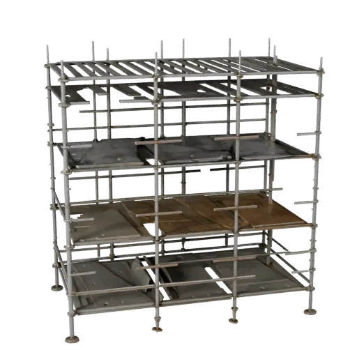 Heavy Duty Scaffold Tower High Poly 3D model, close-up studio render, showing concrete, site-ready silhouettes.
