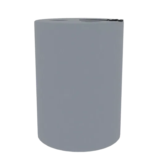 3D model of a gray cylinder with three through-holes on the top face