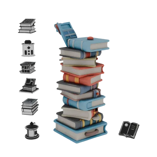 Cluttered Book Stack Printable 3D model, isometric STL render, showing ceramic, recognizable everyday shapes.