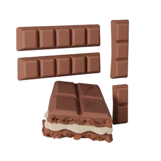 Chocolate Bar Stylized 3D model, stylized isometric render, showing cream, sweet food silhouette.