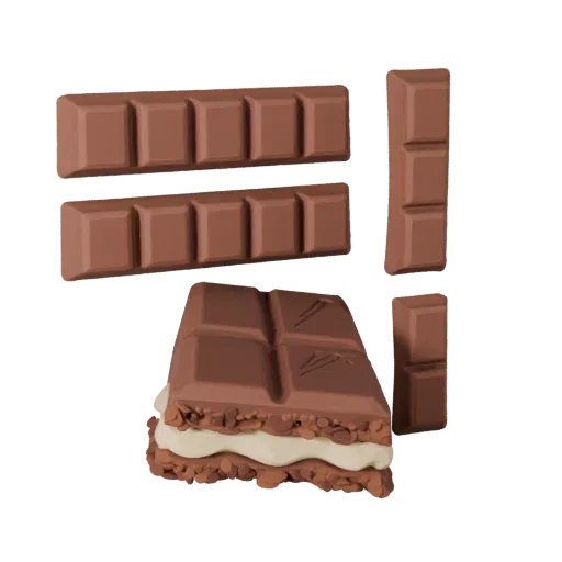 Chocolate Bar Stylized 3D model, stylized isometric render, showing cream, sweet food silhouette.