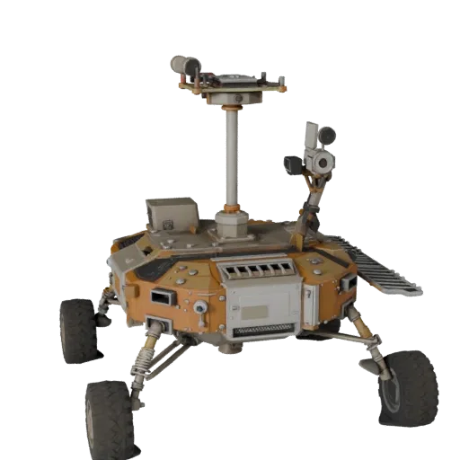 Lunar Style Lander Modular 3D model, isometric modular kit view, showing dusty wheels, vehicle stance.