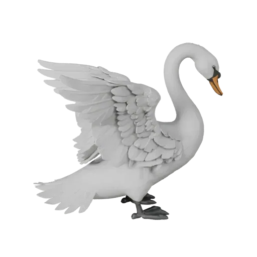 Modelo STL de cisne de alta poligonización, vista de pantalla isométrica, figura animal lista para imprimir con ruptura de ab