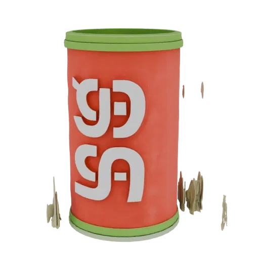 3D model of a red cylinder with white letters "GG", standing on a white background.