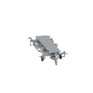 3D model of a lightweight aircraft tow bar trailer with a grey finish, showing its frame, wheels, and tow hitch.