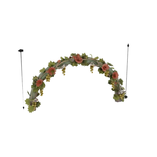3D model of a decorative arch entwined with flowers and grapevines, with realistic details.