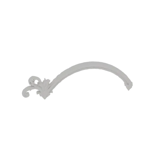 3D model of a white ornate scrollwork bracket with curved arm and leaf-like flourishes
