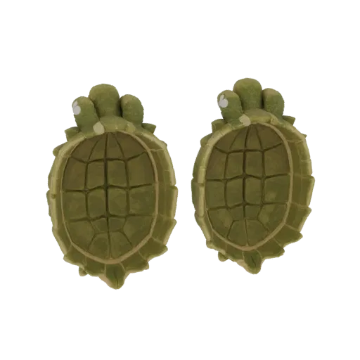 Modelo 3D de dos mitades de caparazón de tortuga, vista superior, con textura y segmentos detallados.