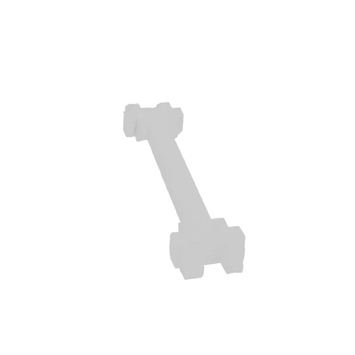 3D model render of a light gray articulated connecting rod with a central shaft and two end connectors, set against a white b