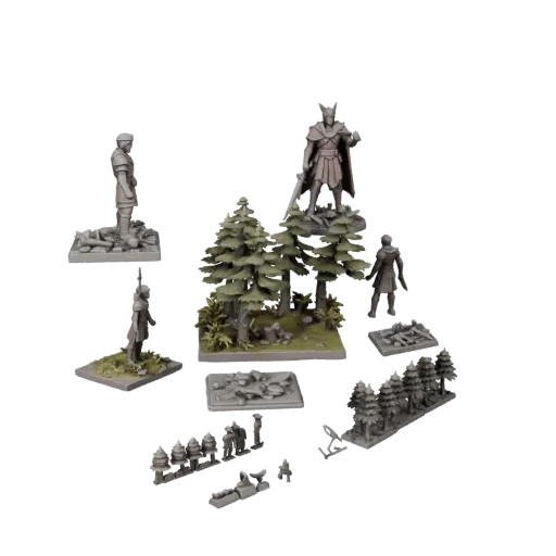 Forest Miniature Scene STL printable 3D model preview parts, three-quarter display angle, depth and display scale