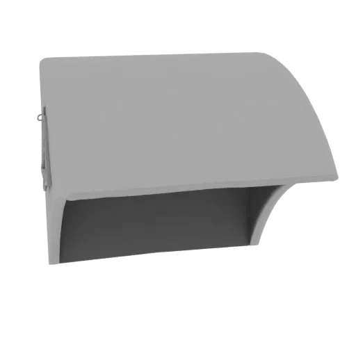 3D model render of a modern gray wall shelf with a smooth, curved front edge, mounted on a white background.