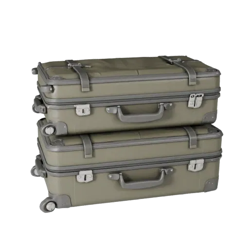 Travel Style Suitcase Realistic 3D model, three-quarter studio render, showing plastic, usable openings.