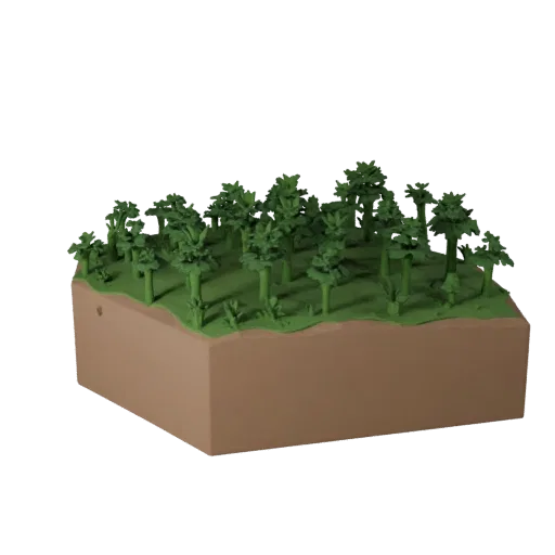 Forest Encounter Diorama 3D model, close-up cinematic environment render, showing sculpted terrain, terrain detail.