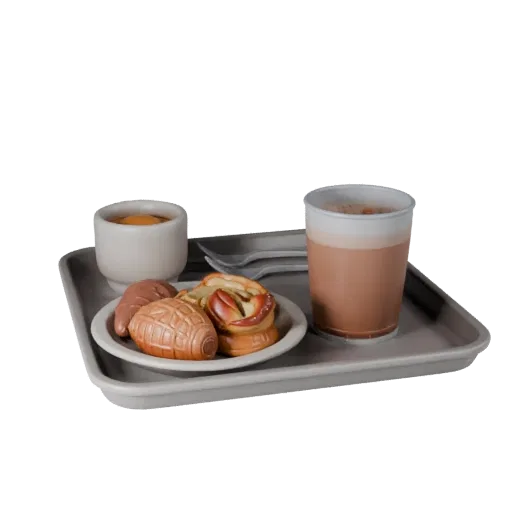 Breakfast Style Tray Realistic 3D model, three-quarter studio render, showing ceramic, arranged serving layout.