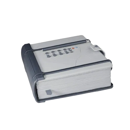 Home Office Notebook 3D model, three-quarter front view, Unity viewport, showing plastic, desk-scale silhouettes.
