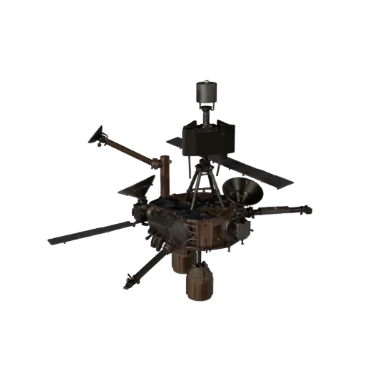 Navigation Space Probe 3D model, three-quarter front view, Unreal Engine viewport, showing solar panels, form detail.
