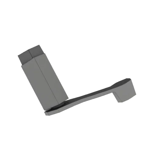 A 3D render of a gray lever actuator with a rectangular base and an L-shaped extending arm, presented on a white background.