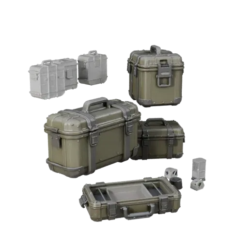 Military Style Ammo Case High Poly 3D model, close-up studio render, showing plastic, usable openings.