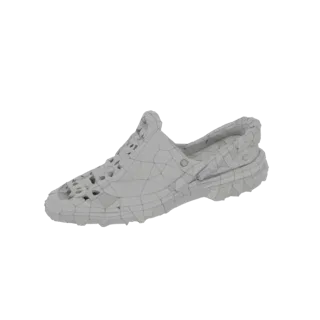 Low poly wireframe sneaker 3D model, side view, on black background