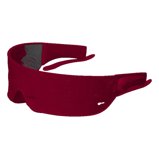 3D model of a crimson Konoha headband with a metal plate featuring the Konoha village symbol.