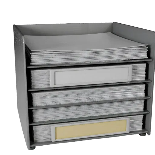 Corporate File Tray Realistic 3D model, three-quarter studio render, showing plastic, desk-scale silhouettes.