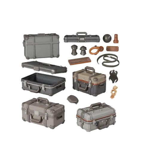 Travel Ammo Case Stylized 3D model, stylized isometric render, showing plastic, usable openings.