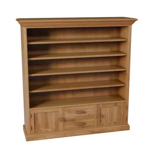 Wall Mounted Bookshelf Realistic 3D model, dining room, three-quarter studio render, painted wood detail.