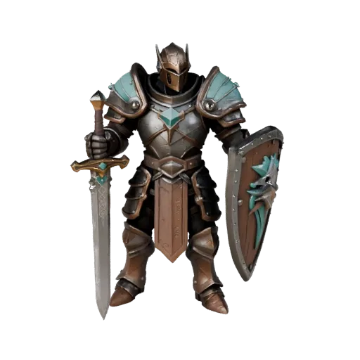 Personnage 3D Paladin Arcanique Fantastique, vue du moteur, atout prêt pour Unreal Engine avec pose debout ; épée, bouclier,