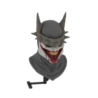 Modelo 3D da máscara de The Batman Who Laughs, apresentando um sorriso amplo e sinistro, dentes afiados e capuz com espinhos,