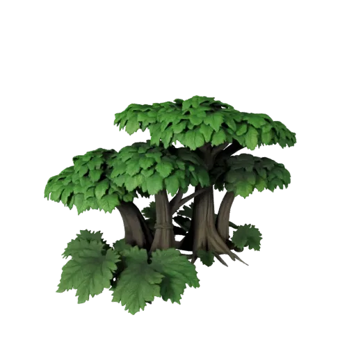 Alien Mushroom Grove Unity 3D model, isometric viewport view, showing leaf clusters, layered vegetation clusters.