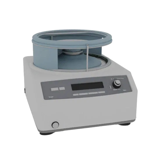 Biology Centrifuge 3D model, three-quarter front view, AR viewer studio render, showing glass, recognizable lab forms.