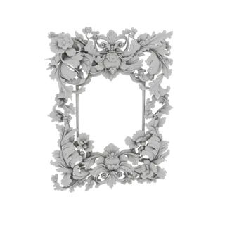 Un modello 3D di una cornice rettangolare ornata in stile Barocco, intagliata in modo intricato con dettagliati motivi florea