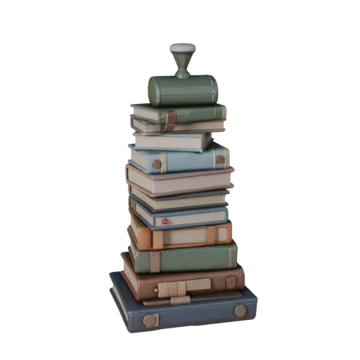 Cluttered Book Stack Realistic 3D model, three-quarter studio render, showing ceramic, recognizable everyday shapes.