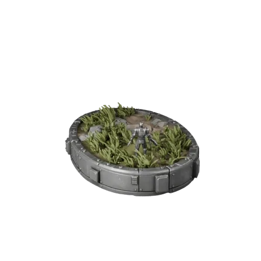 Industrial Oval Base low poly 3D model preview showing rim shape, three-quarter game view, height and ground texture