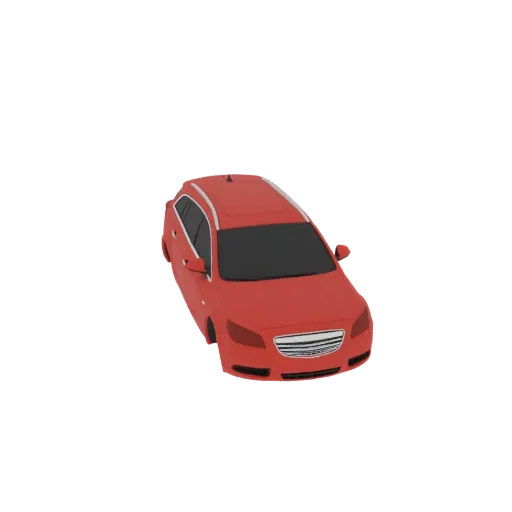 3D model of a red station wagon with silver roof rails, viewed from a slightly elevated front-left angle against a white back