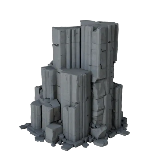 Basalt Column Cluster Modular 3D model, isometric modular kit view, showing stratified stone, rock faces.